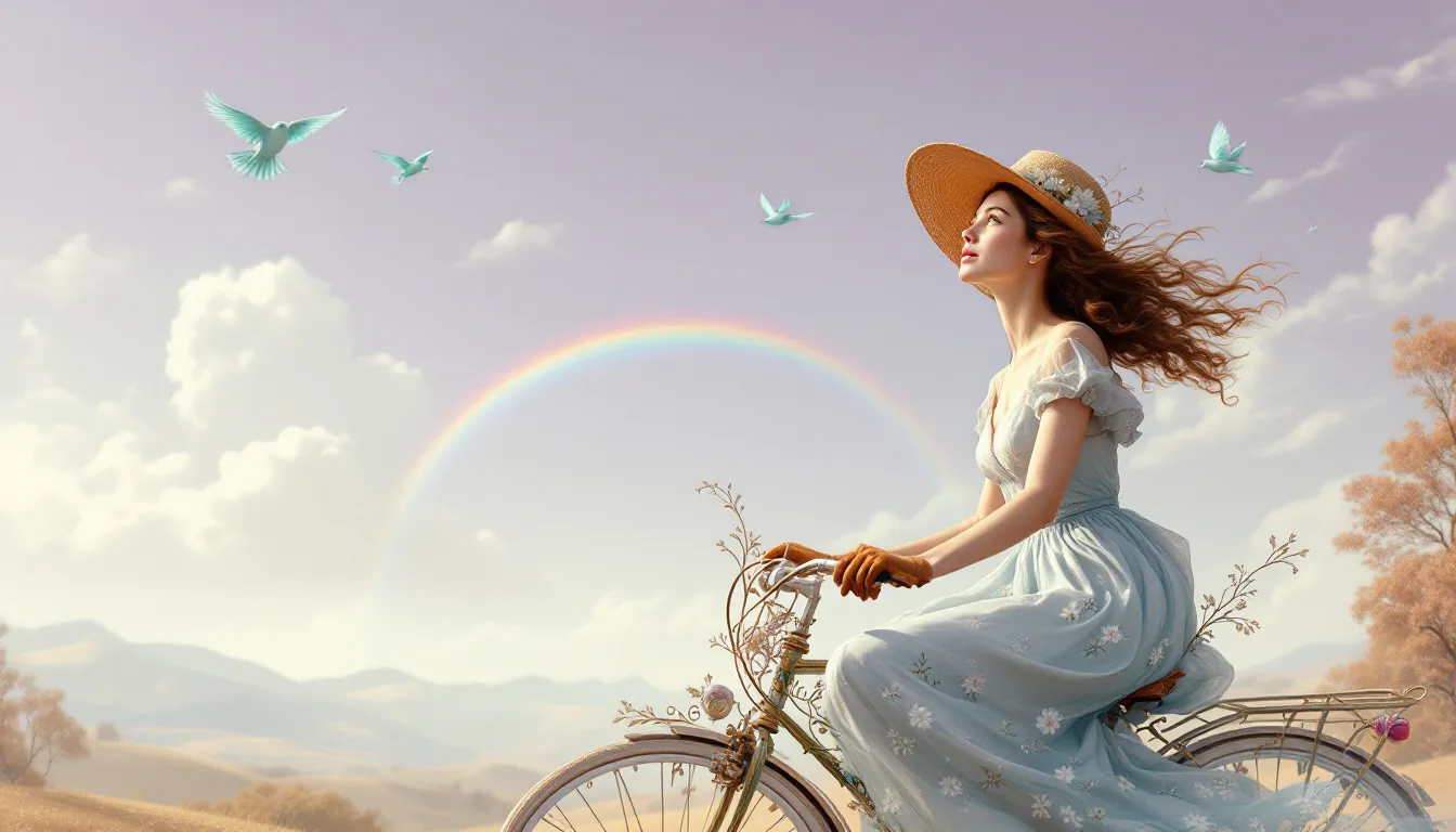 A person riding a bicycle through a scenic landscape, symbolizing freedom and adventure.