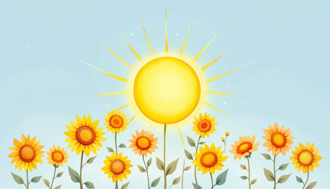 Symbolism of the sun card illustrated with sunflowers and rays.