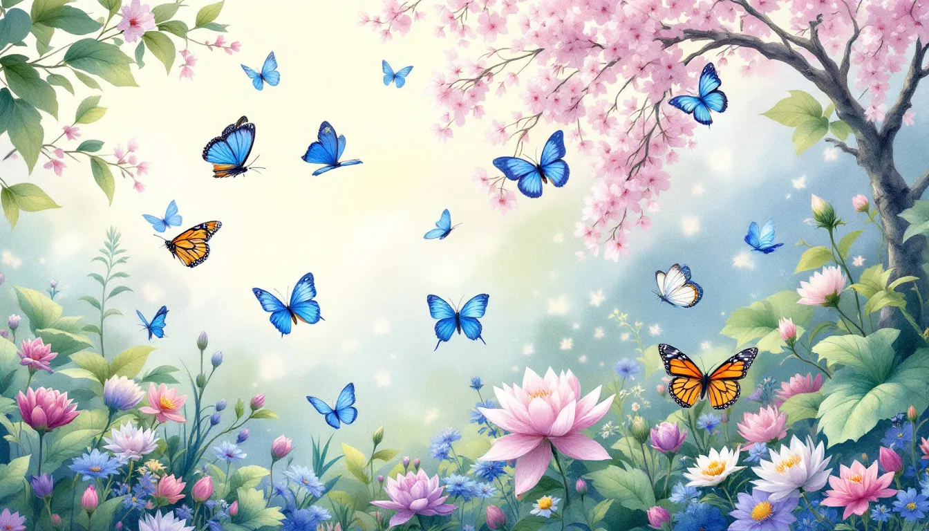 Various blue butterflies from different cultures, symbolizing diversity.