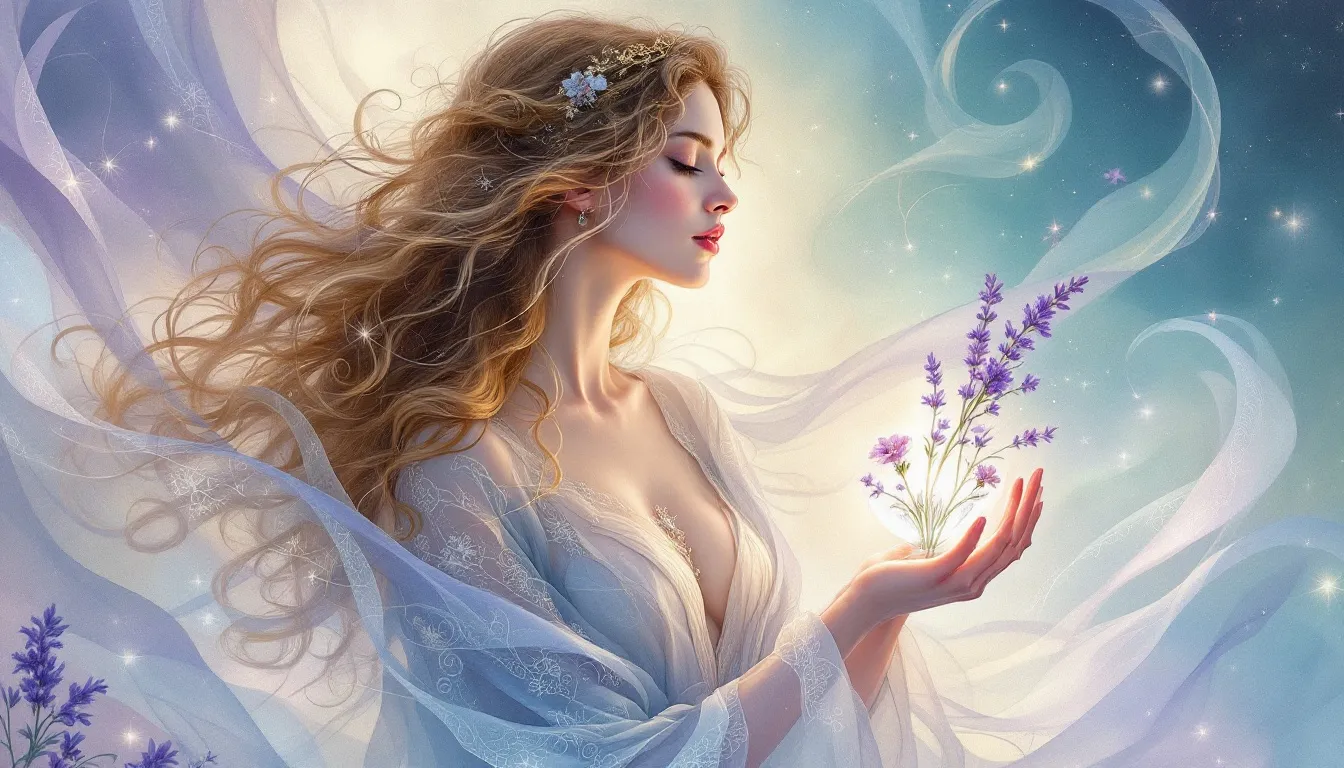 A mystical scene illustrating spiritual guidance, inspired by the temperance tarot card.