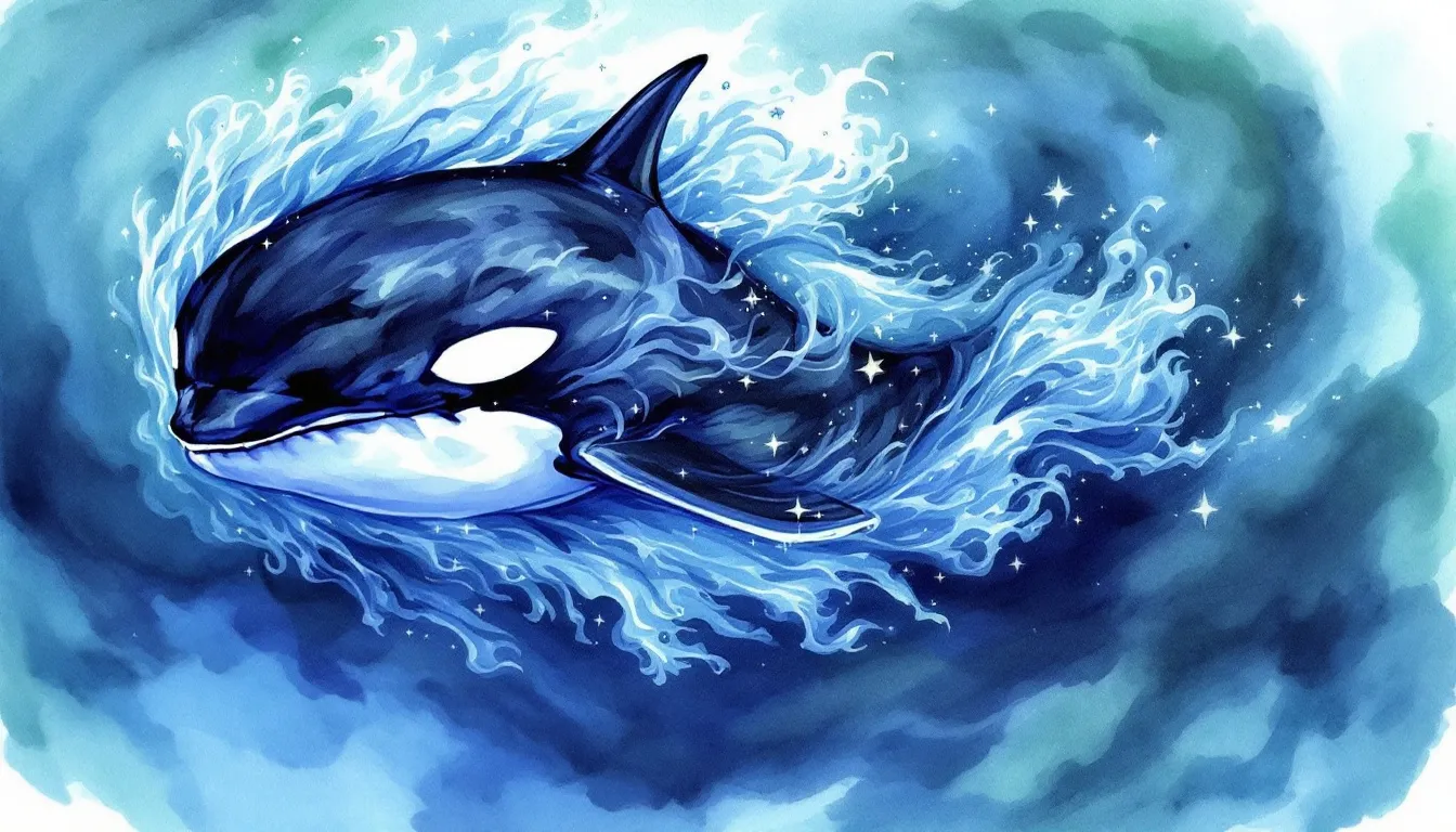 An artistic representation of an orca in a dreamlike state, symbolizing various orca dream scenarios.
