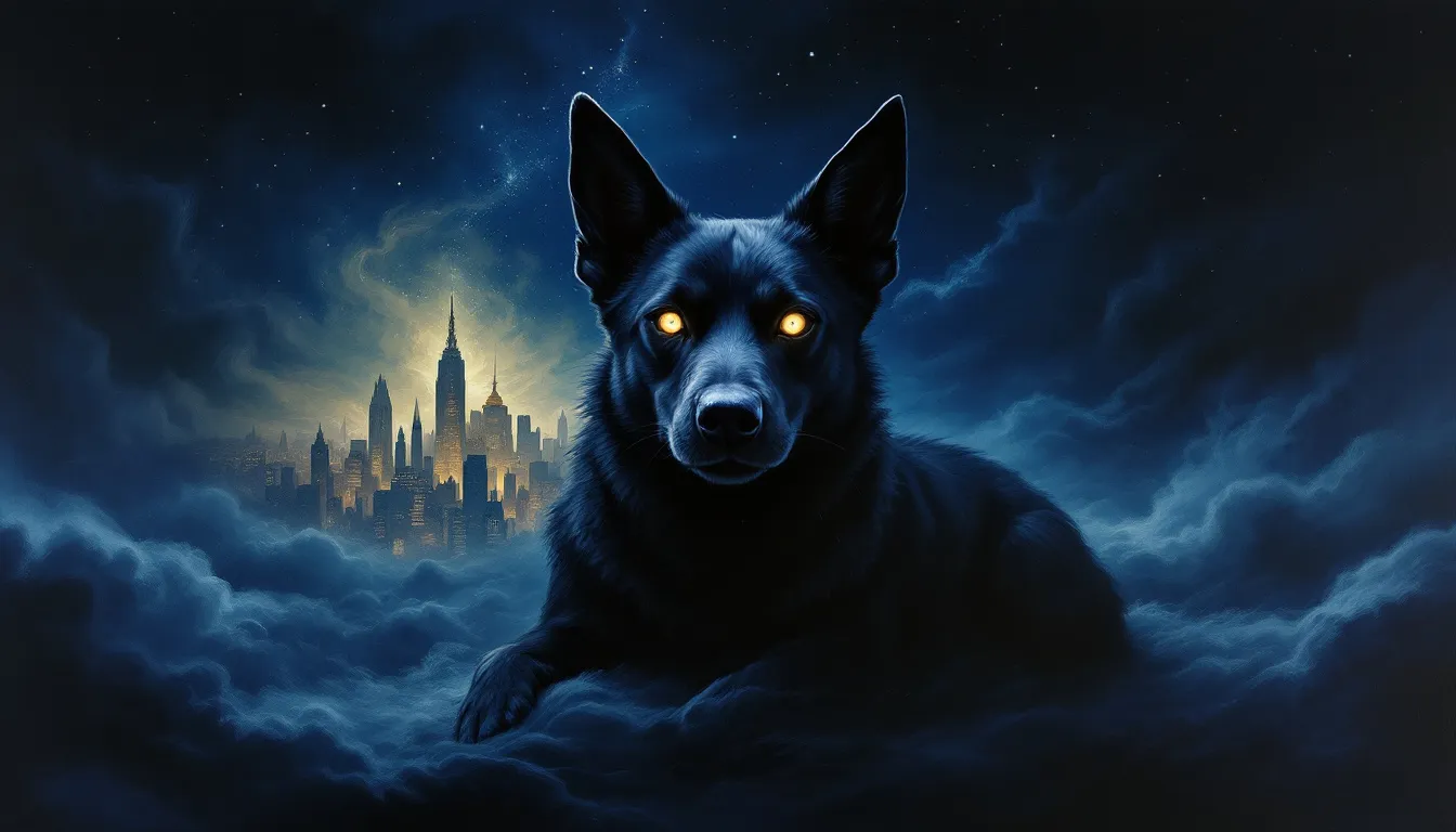 A black dog symbolizing emotional impact and hidden fears in dreams.