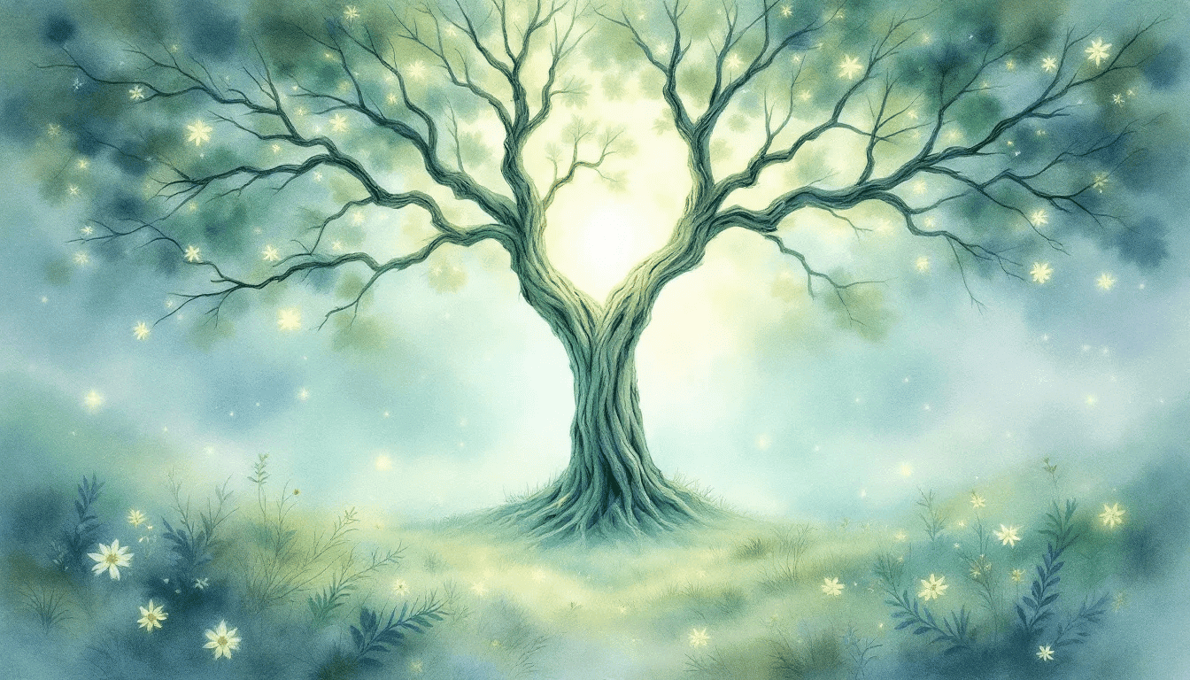 A serene scene showcasing a green aura, symbolizing healing and balance.
