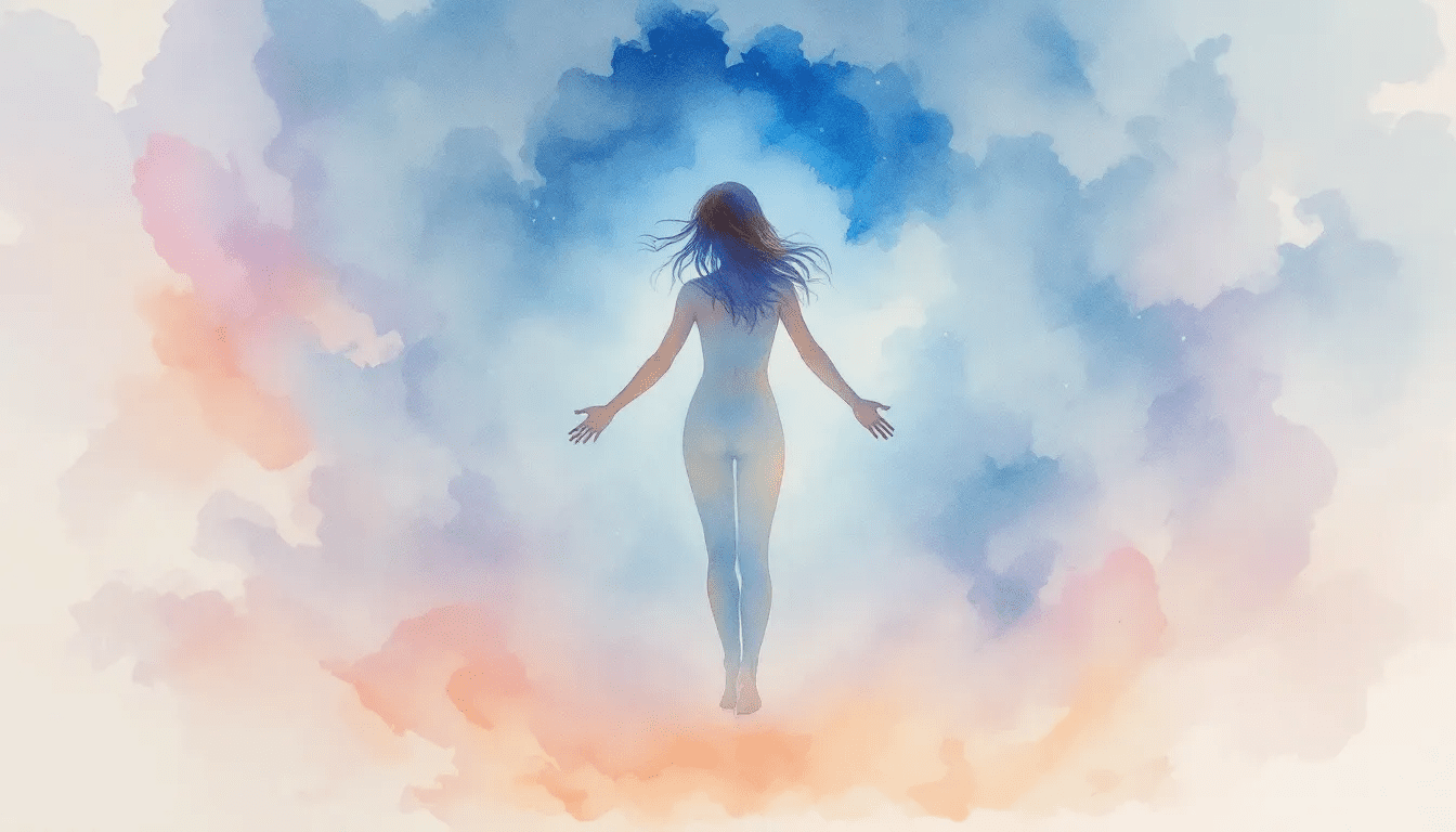 A person with a blue aura, representing calmness and communication.