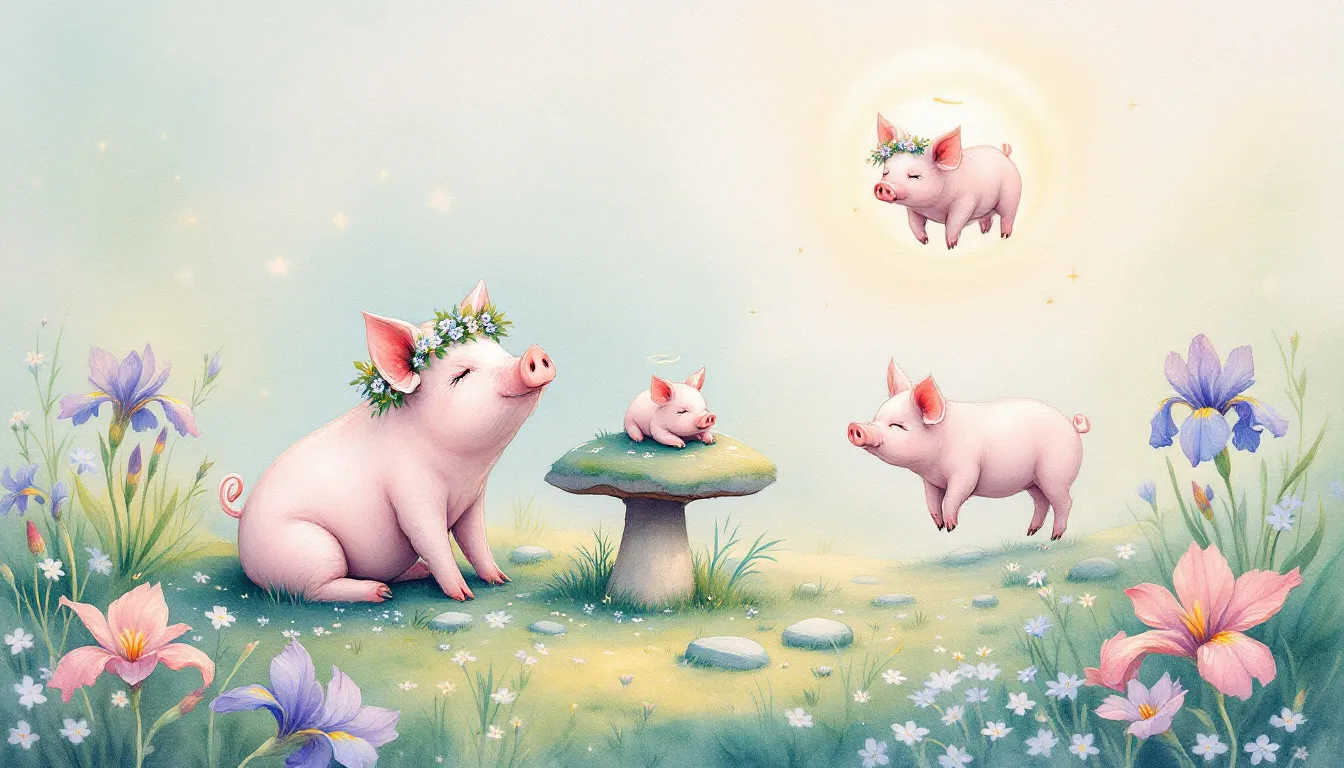 An artistic representation of pigs in a dream setting, illustrating their symbolic meanings.