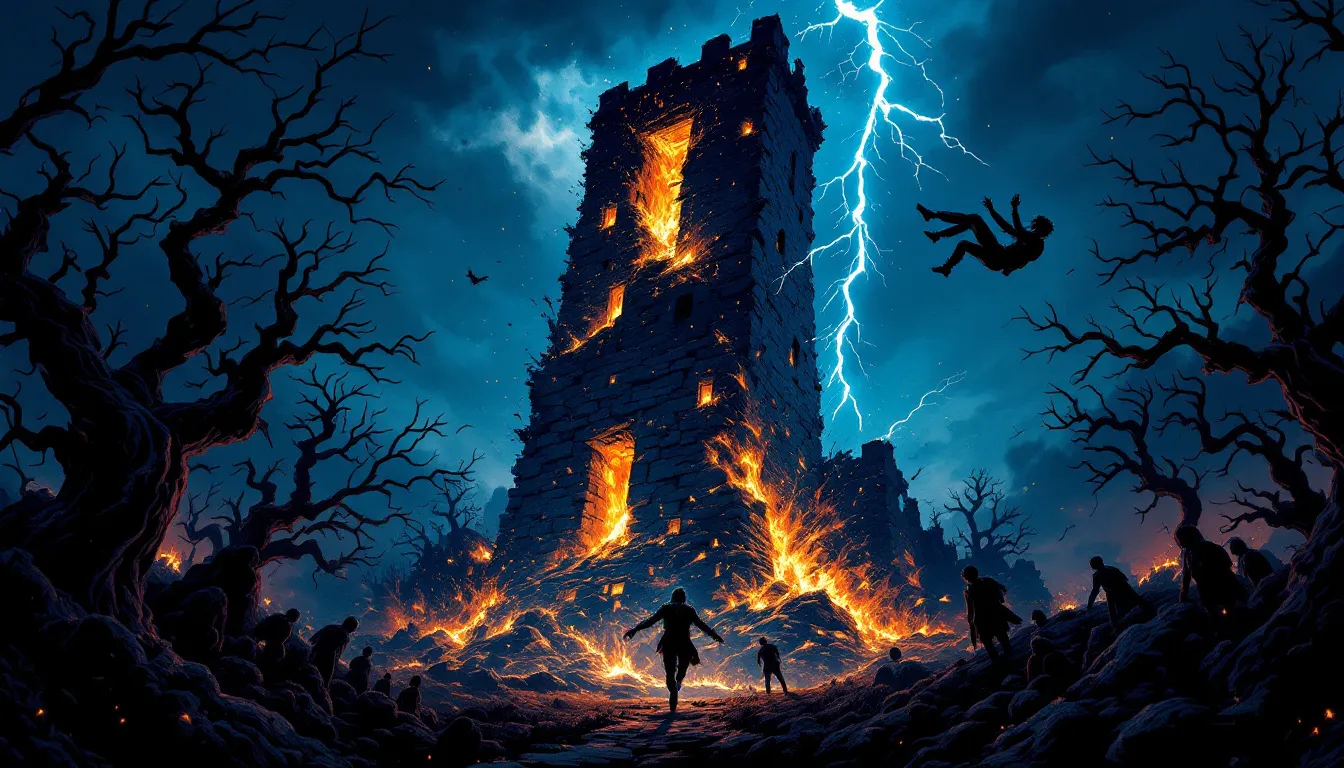 The reversed tower tarot card depicting chaos and upheaval.