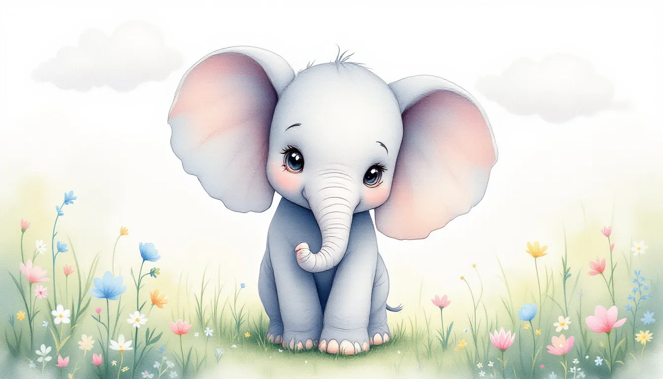 A playful baby elephant exploring its surroundings, representing innocence and new beginnings.