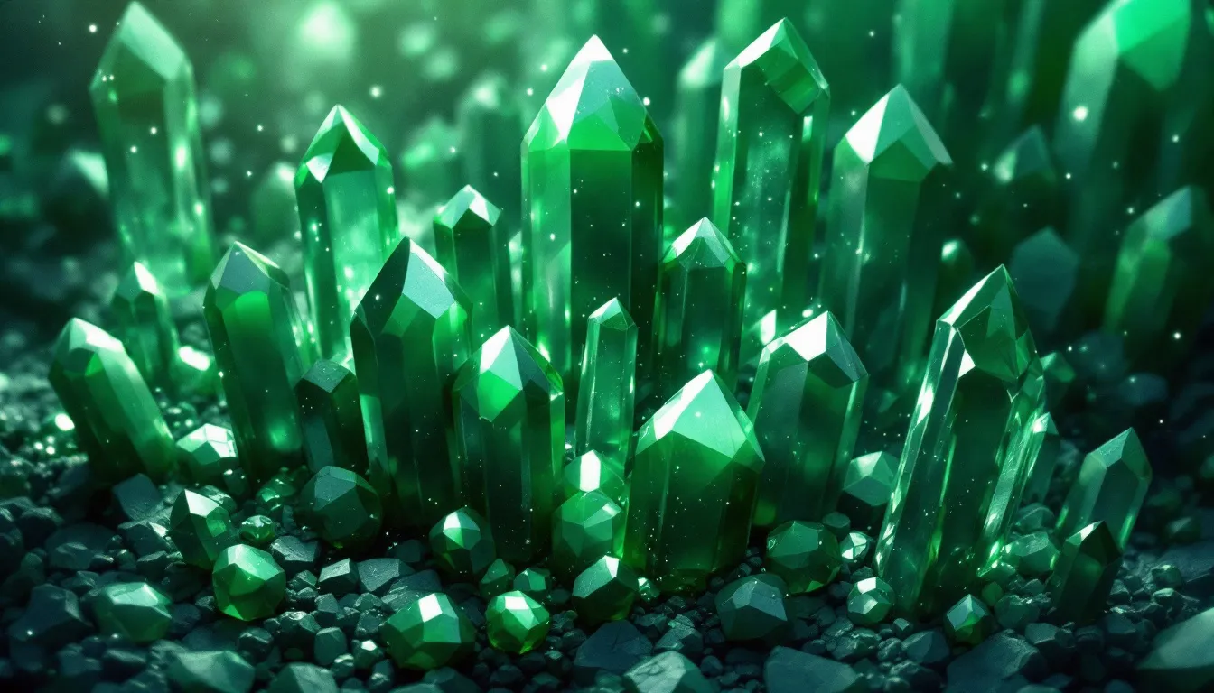 Dark green crystals displayed together, showcasing their deep hues.