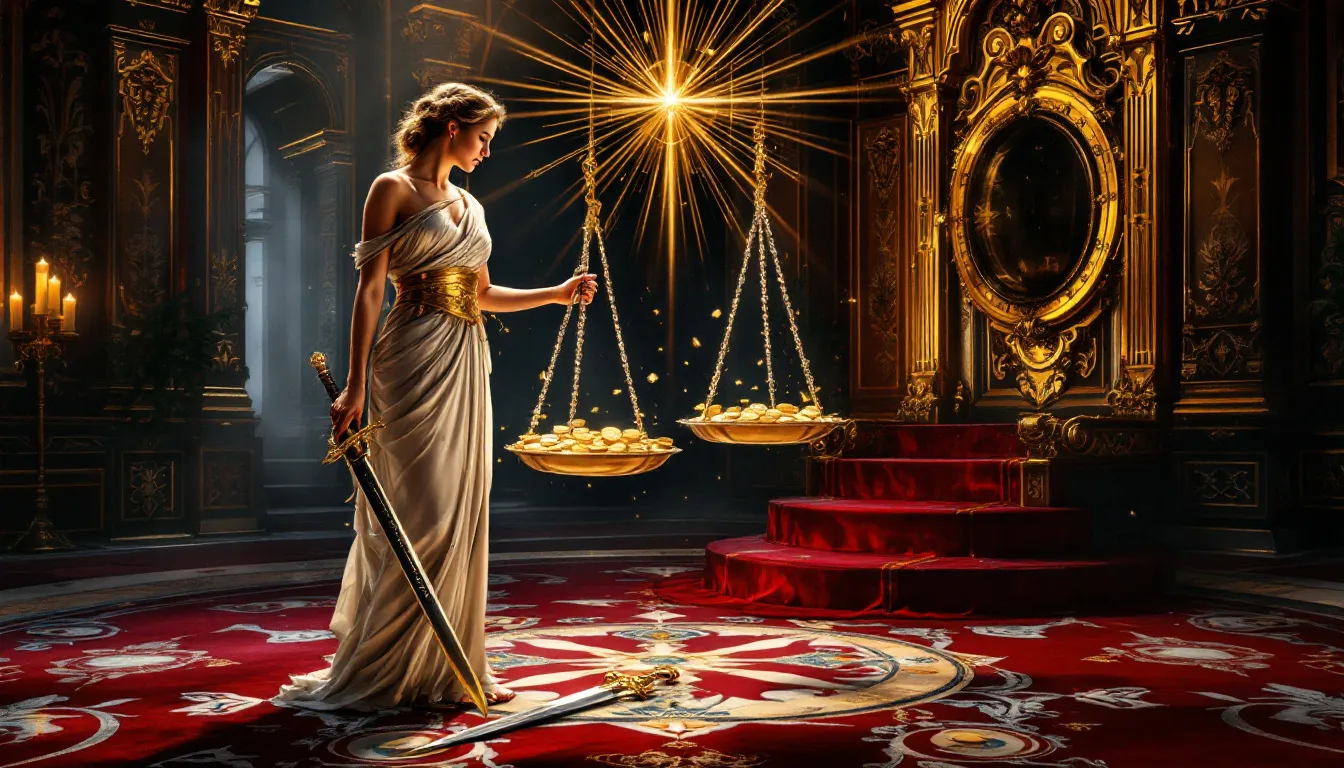 A visual interpretation of justice in career and finances through tarot imagery.
