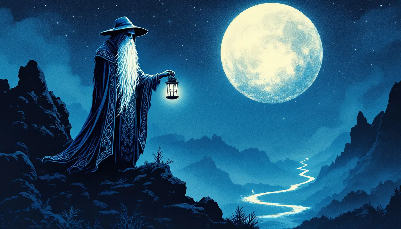 A depiction of the Hermit Tarot card, symbolizing introspection and guidance.