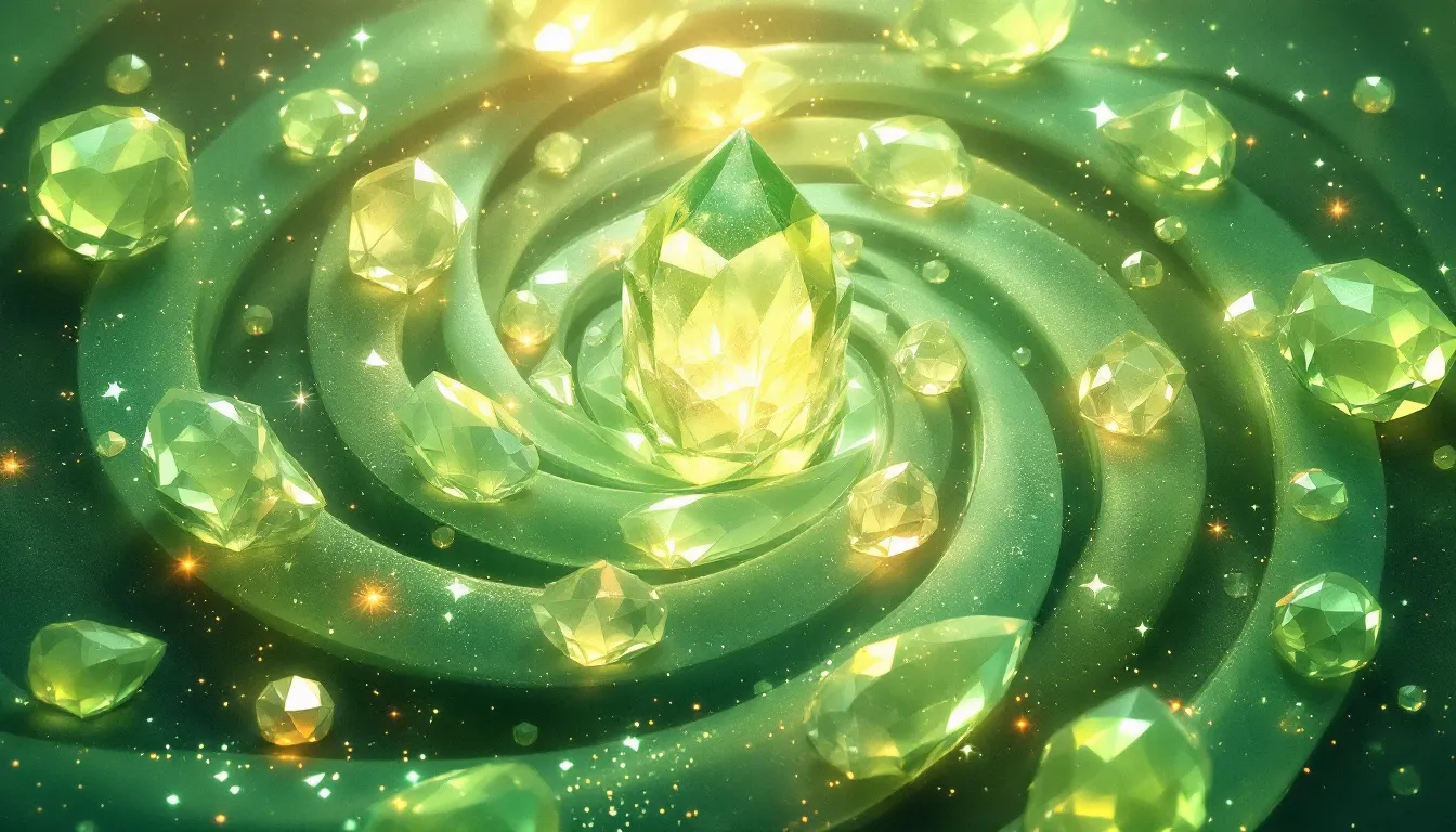 Light green crystals arranged in a decorative pattern, emphasizing their beauty.