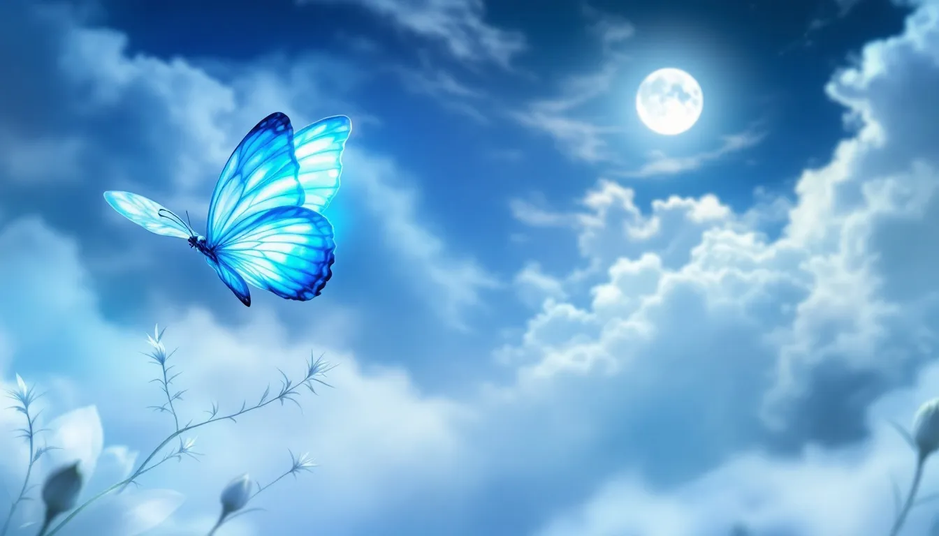 A serene image of a blue butterfly in a spiritual setting, illustrating its spiritual meaning.