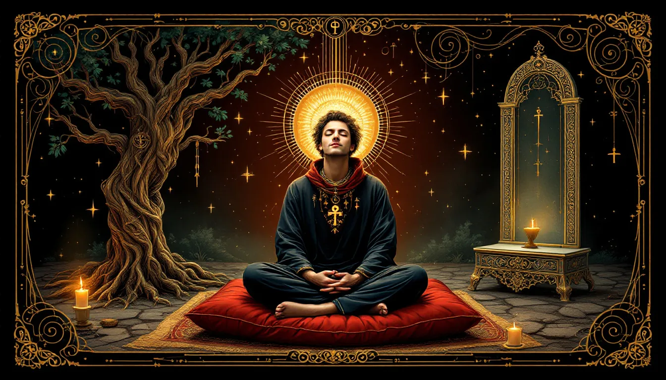 A spiritual guidance scene inspired by the Hierophant.