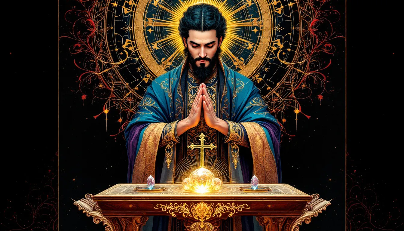 An illustration of the Hierophant tarot card.