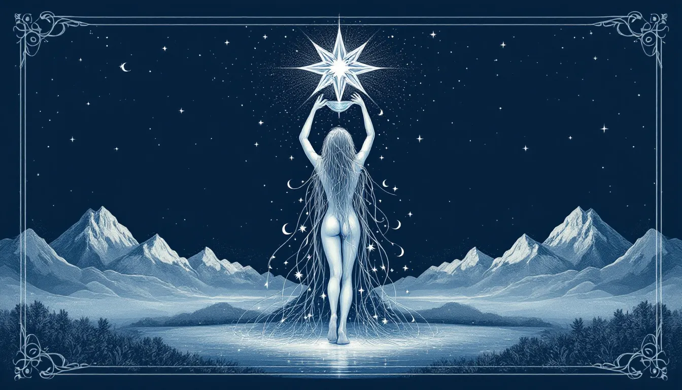 An artistic representation of the Star tarot card, showcasing its celestial themes.