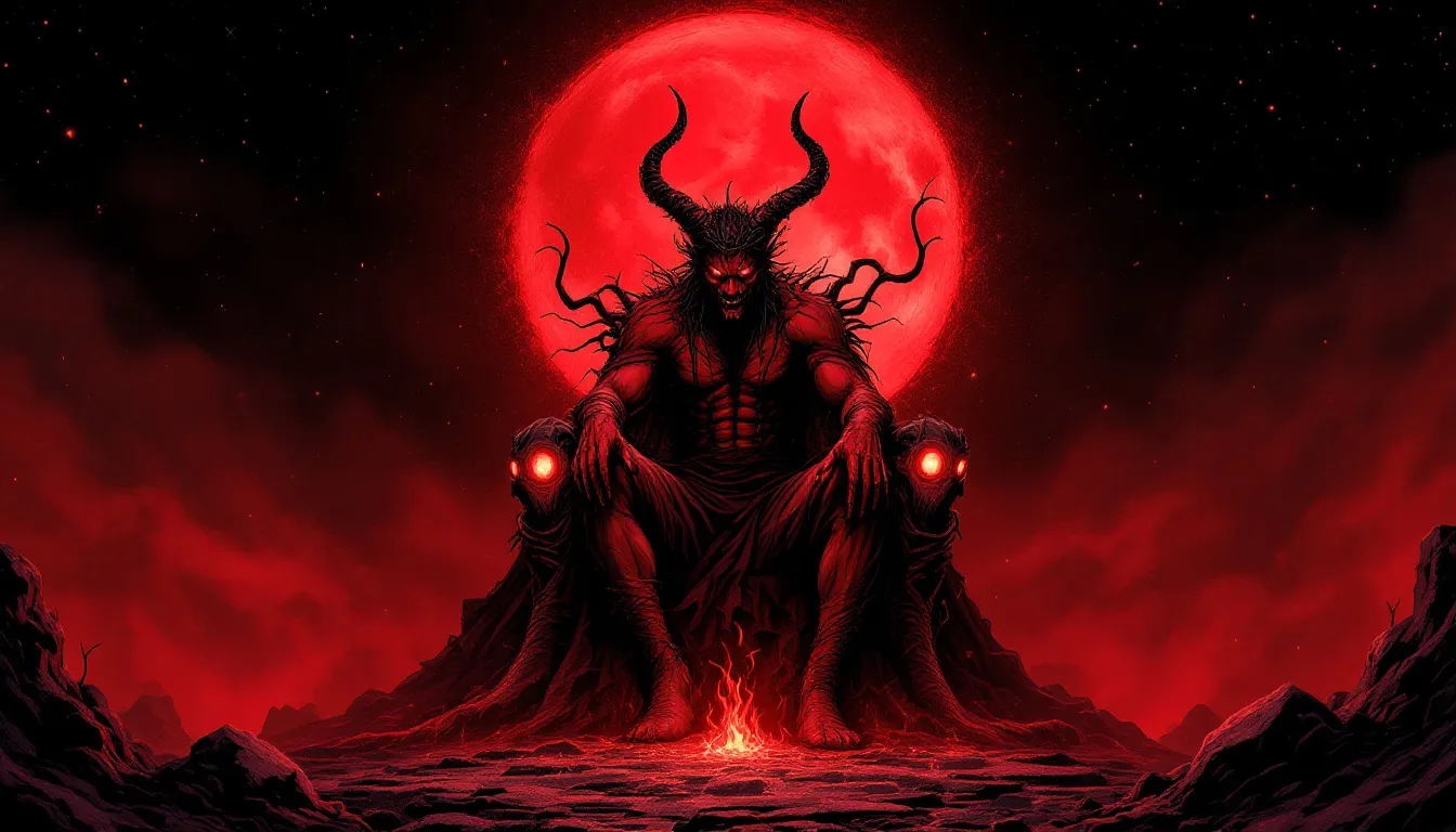 The devil tarot card's influence in astrology and numerology, depicted with celestial elements.