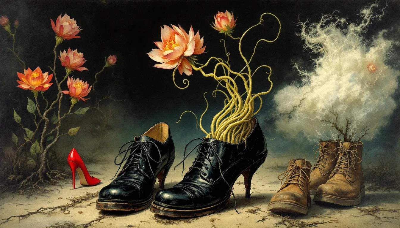 An abstract representation of the symbolism of shoes in dreams.