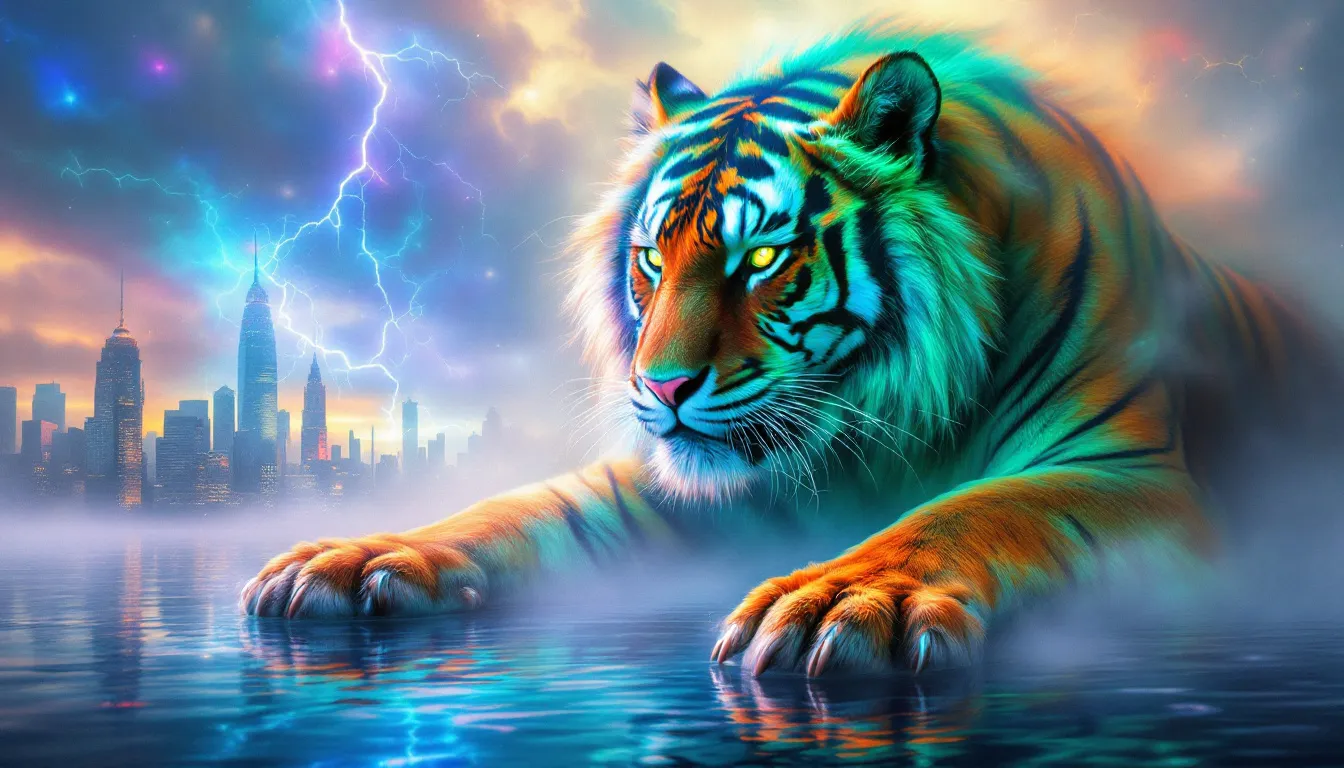 A surreal representation of inner power, with a tiger representing repressed instincts.