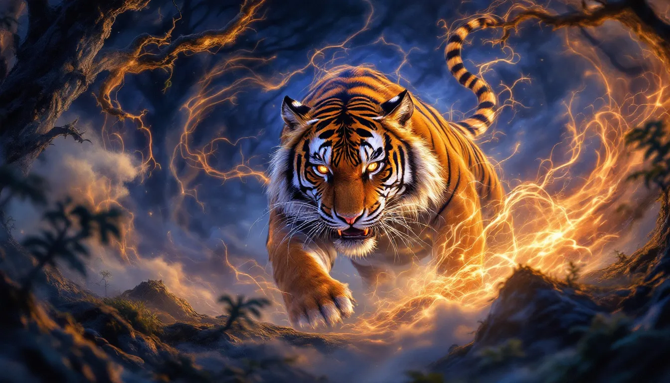 A blurred image of a tiger in a dynamic pose, representing action and dreams of confrontation.