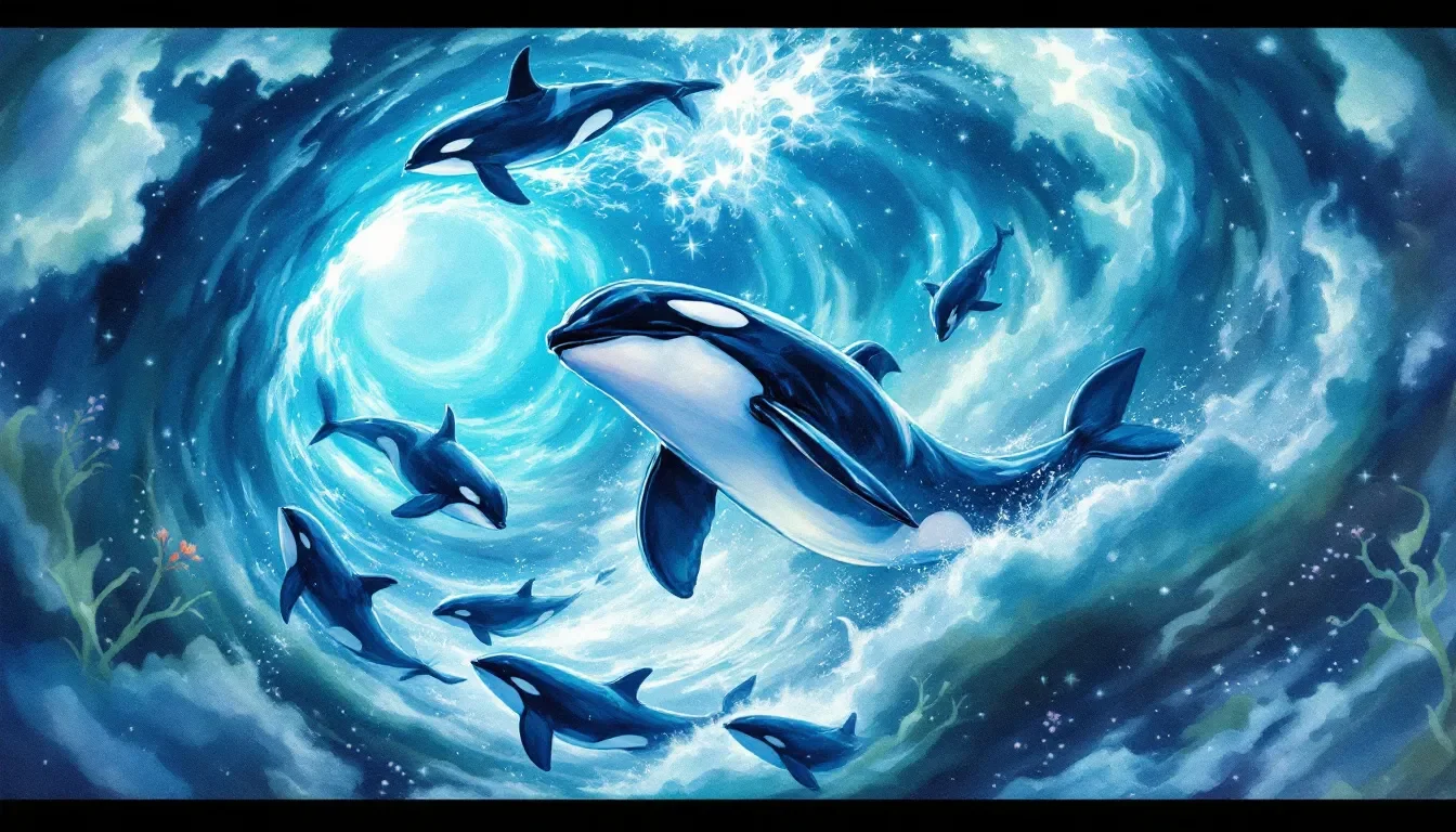 A collage of different orca dream scenarios, highlighting common themes in orca dreams.