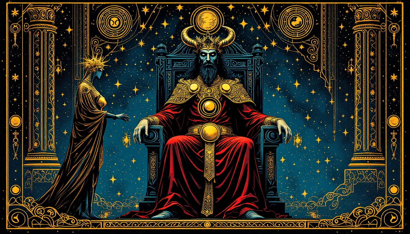 Astrological symbols related to the Emperor tarot card, including Aries and Mars.