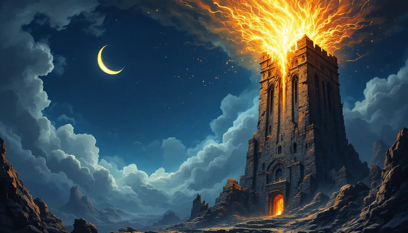 An artistic representation of the tower tarot card.