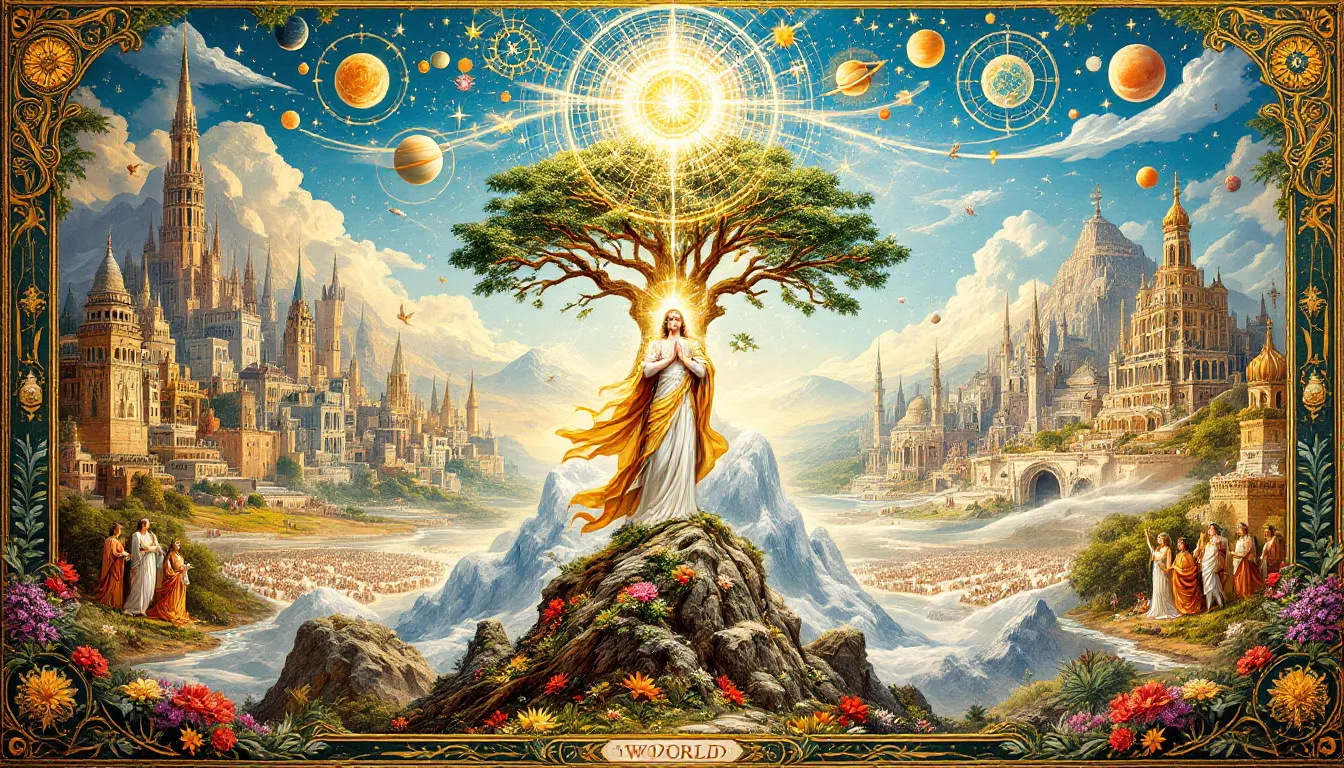 The world tarot card depicted in various contexts, showcasing its versatility in tarot readings.