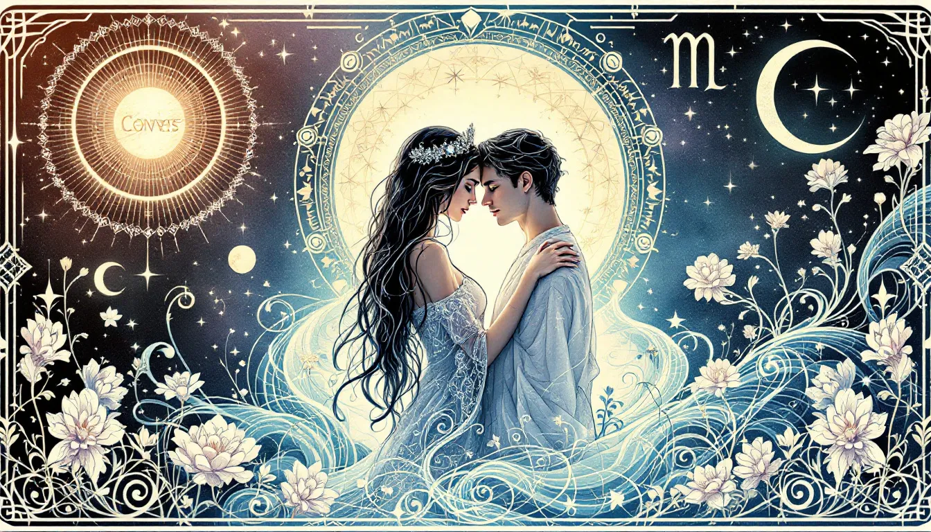 Astrological symbols surrounding the Lovers tarot card, indicating its significance in astrology.