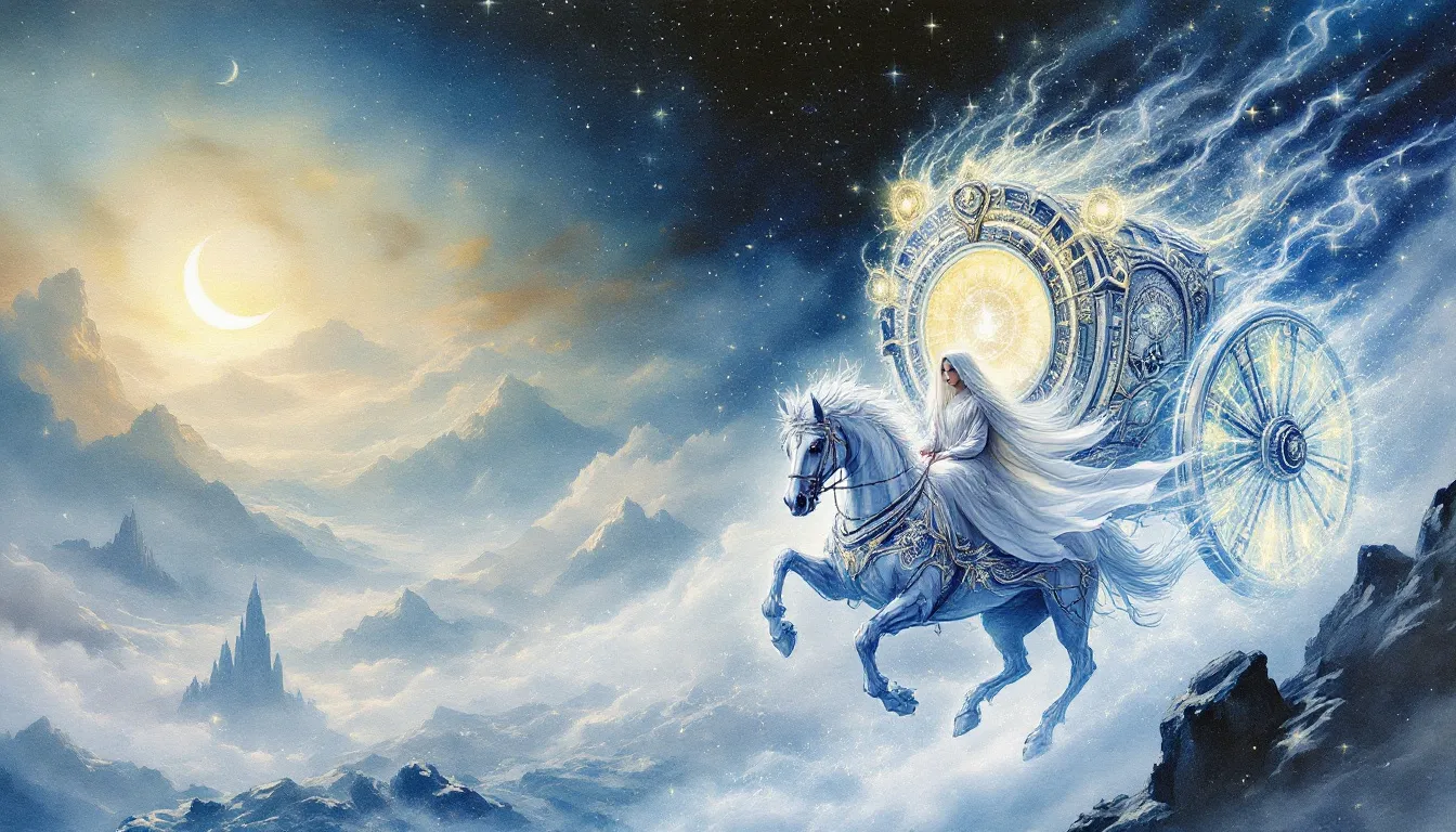 A visual representation of spiritual growth and journey linked to the Chariot Tarot card.