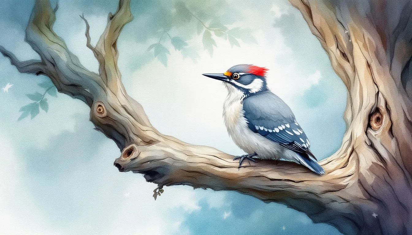 A blurred image of a woodpecker on a tree, symbolizing the metaphysical meaning of seeing a woodpecker.