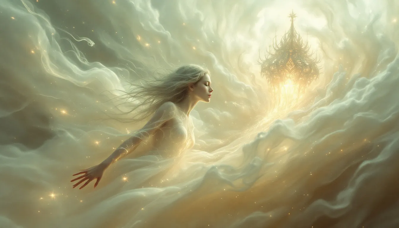 A mystical scene depicting spiritual elements associated with miscarriage dreams.