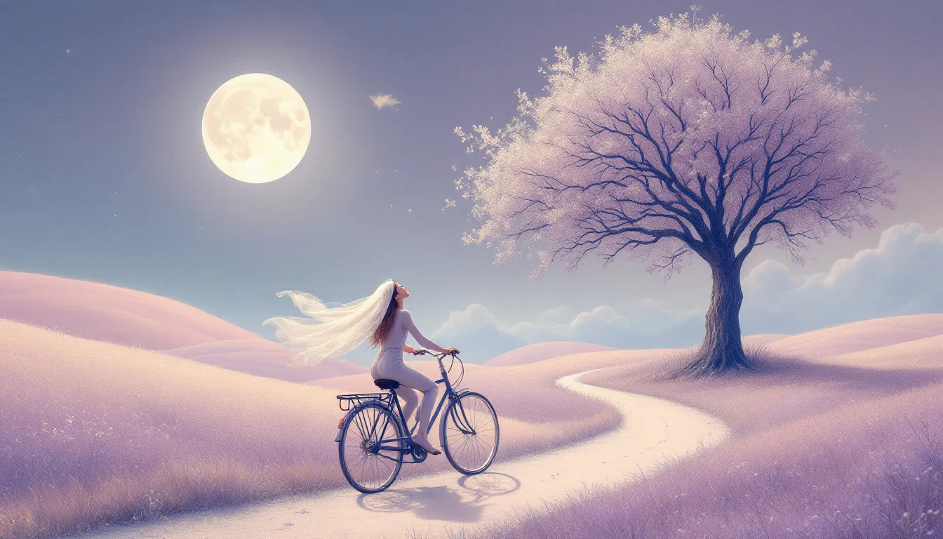 A serene scene depicting a person on a bicycle, reflecting on spiritual and biblical perspectives.