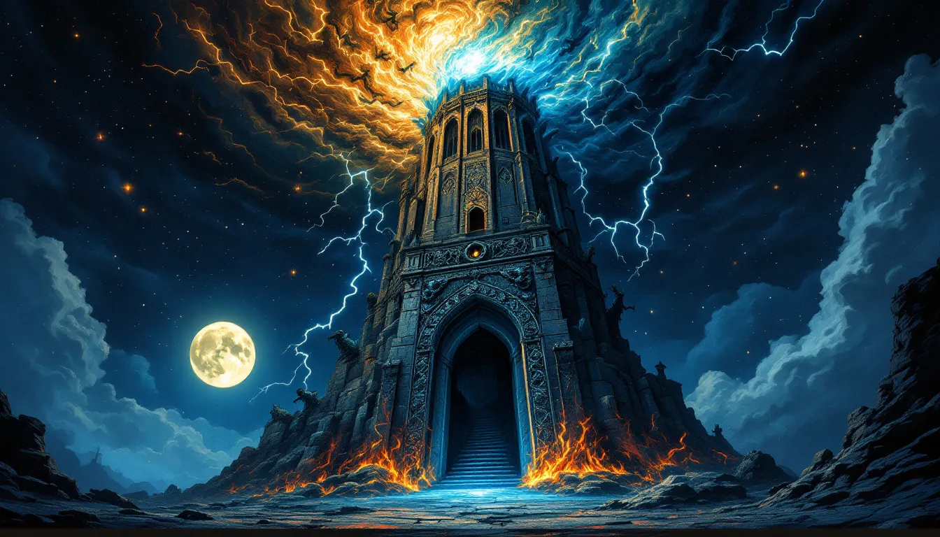 A spiritual representation of the tower tarot card's significance.
