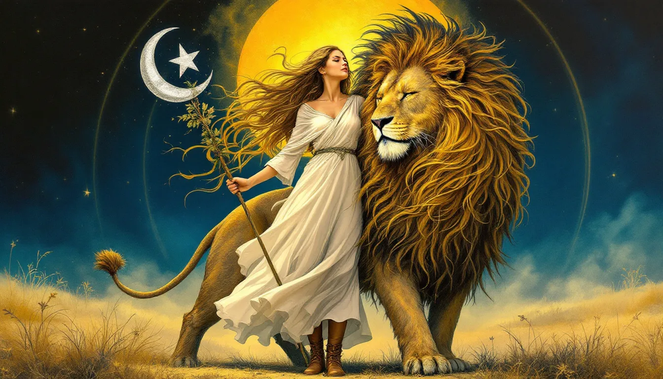 Symbolic representation of the Strength tarot card emphasizing its symbolism of courage and confidence.