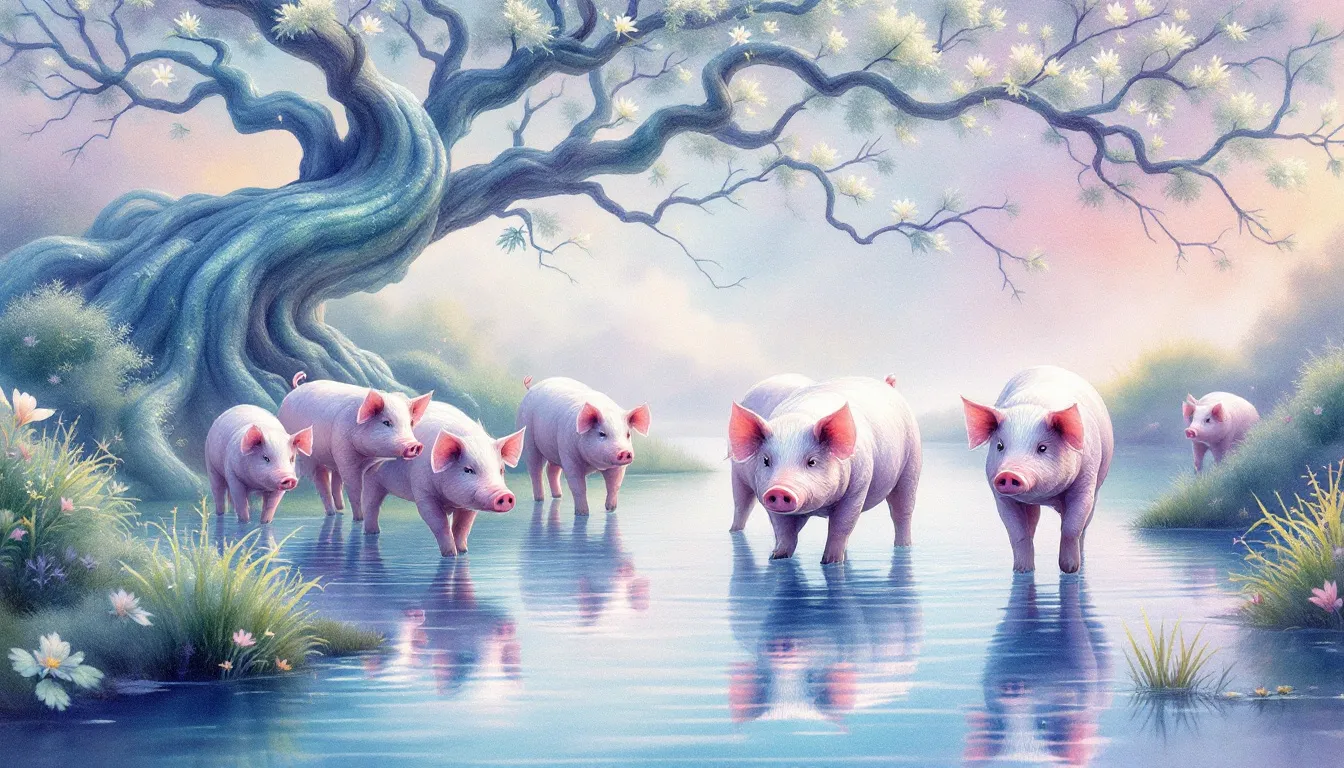 A mystical representation of the spiritual significance of pigs in dreams.